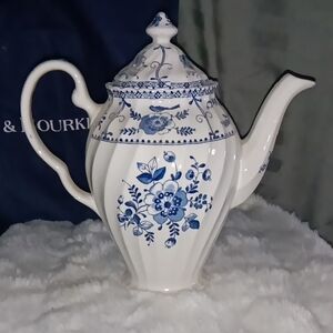 Indies Blue By Johnson Bros.  White Floral Teapot